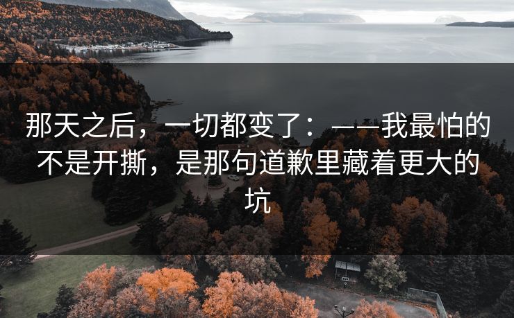 那天之后，一切都变了：——我最怕的不是开撕，是那句道歉里藏着更大的坑